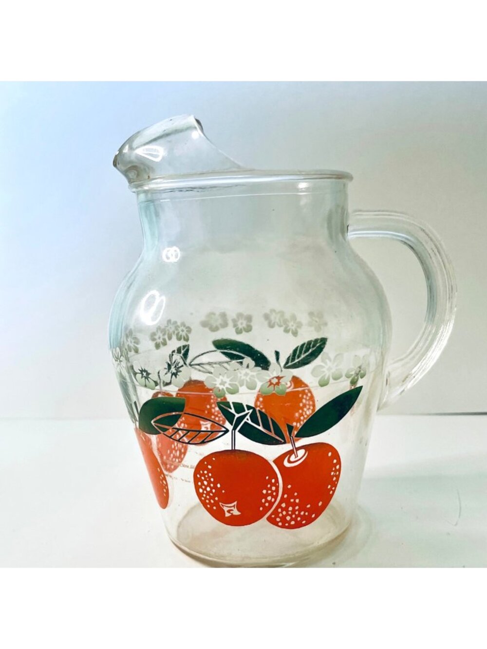 Vintage Libbey Glass Orange Blossom Juice Pitcher 1qt MCM 7.5" x 3.5"